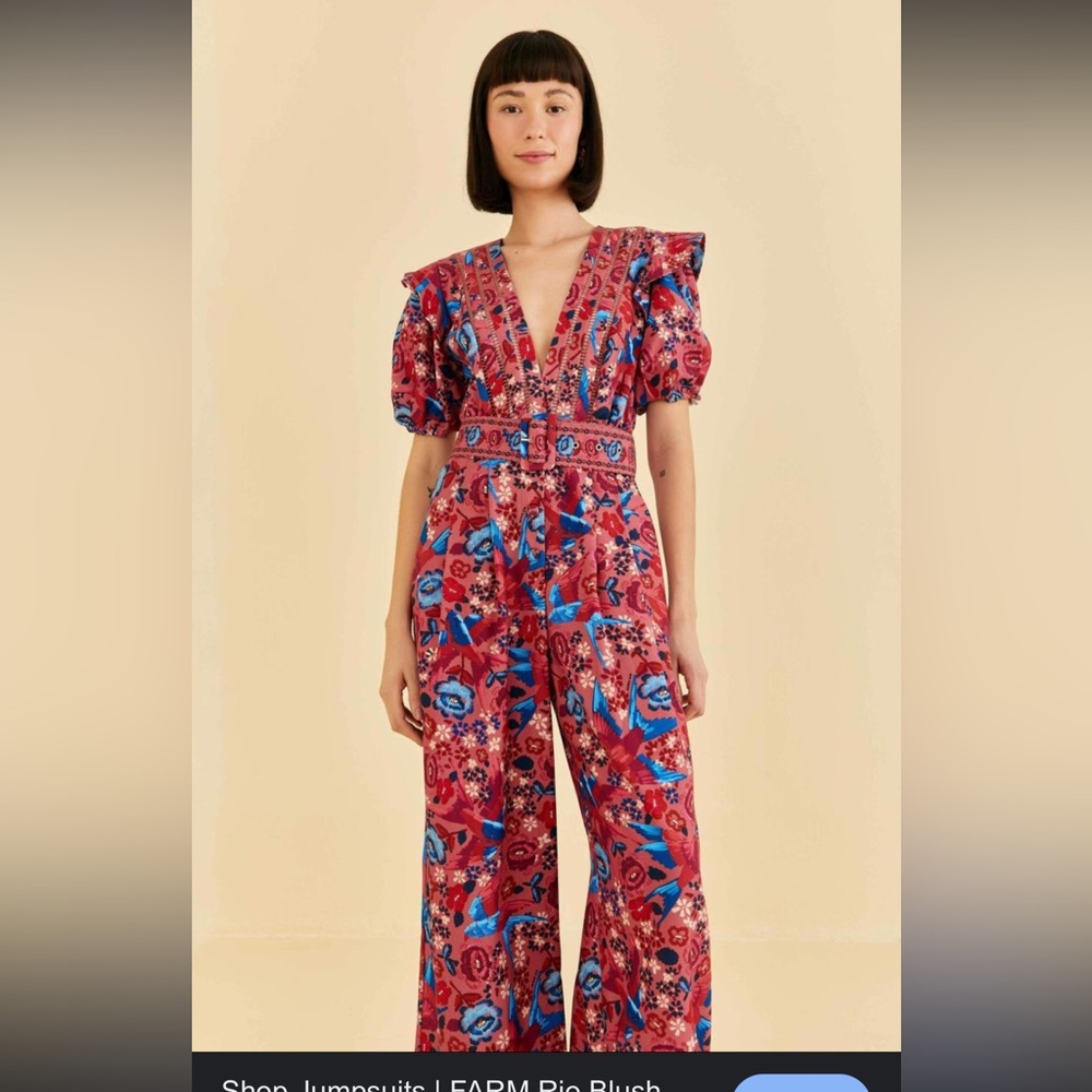 Farm Rio Floral Birds Belted Jumpsuit - Like new - worn once